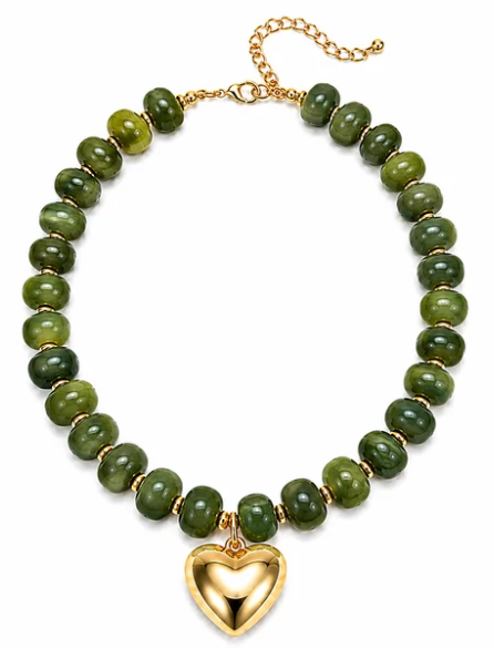 NK1306OL Clementine Heart Statement Necklace Olive 0