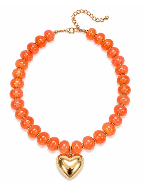 NK1306OR Clementine Heart Statement Necklace Orange 0
