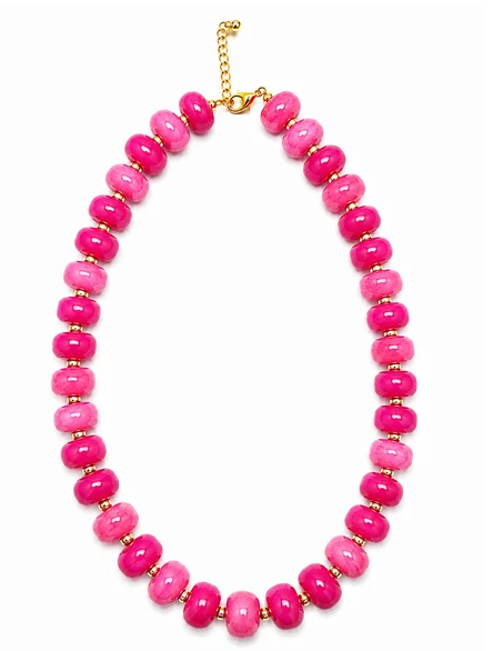 NK1302BPK Luxe Marbled Beaded Candy Necklace Fuchsia 0