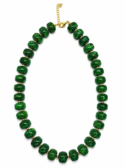 NK1302OGN Luxe Marbled Beaded Candy Necklace Green 0