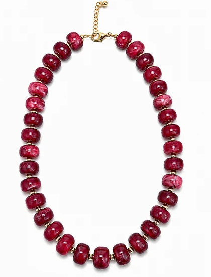 NK1302RBY Luxe Marbled Beaded Candy Necklace Ruby Colored 0