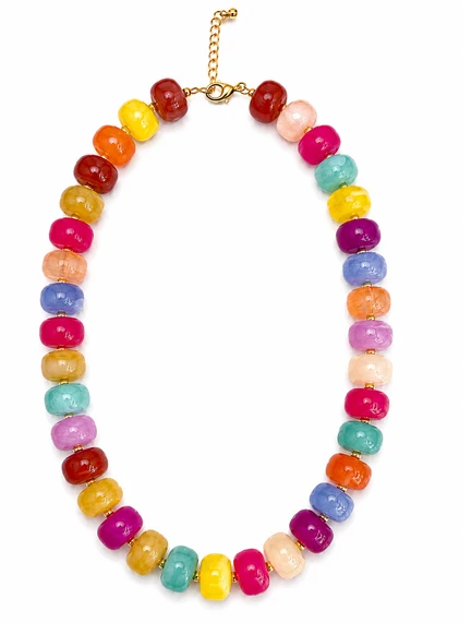 NK1302MLT Luxe Marbled Beaded Candy Necklace Multicolored 0