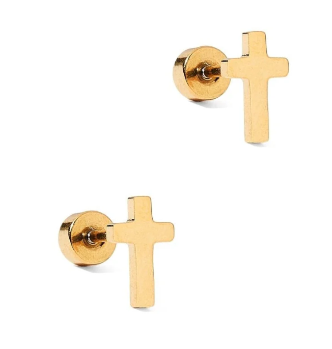 LINNY2346 Linny Co Gold Tone Catherine Cross Screwback Earrings 0