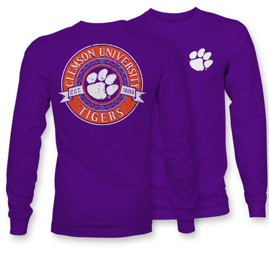 CL-22955-1210-PPU Palmetto Shirt Co. Clemson Distressed Circle Long sleeve T-shirt Purple 0