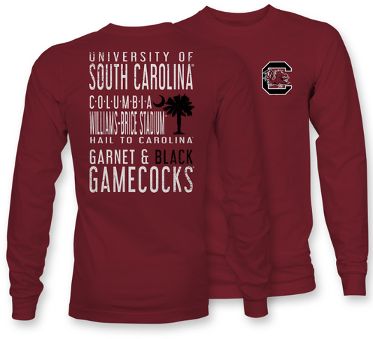 GC-22964-1410-RCA Palmetto Shirt Co. Gamecock Vintage Word Art Long sleeve T-Shirt Garnet 00