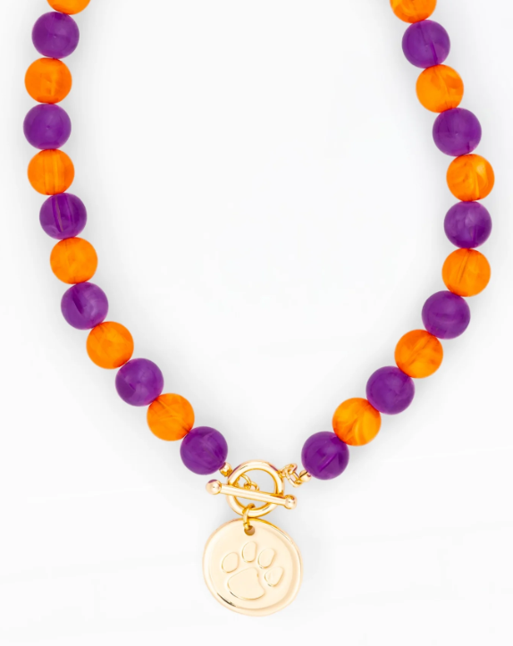 75822 Michelle McDowell Clemson Necklace Beaded Pendant Gold Tone 0