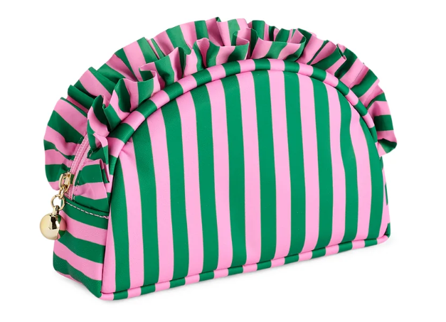 02-62-149GR Shiraleah Stripe Ruffle Zip Pouch Green 0