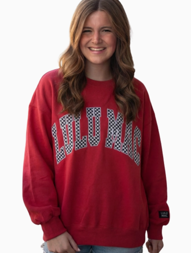 LM-SW-1009 LuLu Mack Crimson Houndstooth-Stitch Sweatshirt 0
