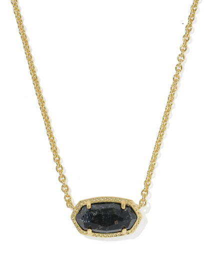 9608897858 Kendra Scott Elisa Boo Pendant Necklace Gold Tone Black Granite 0