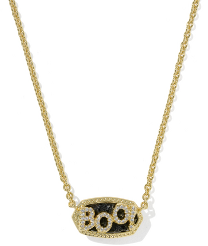9608897858 Kendra Scott Elisa Boo Pendant Necklace Gold Tone Black Granite 0