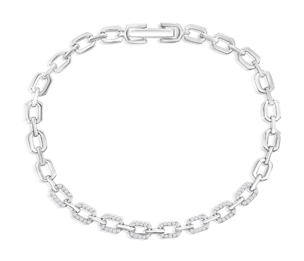 T-8529 Sterling Silver CZ Link Bracelet 7.5" 0