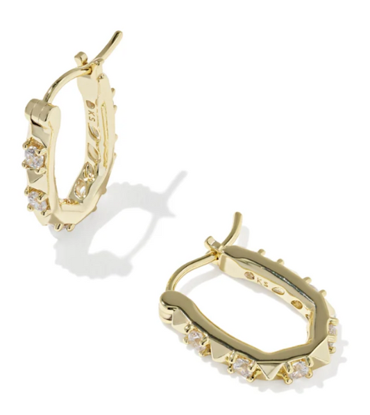 9608806837 Kendra Scott Fate Huggie Hoop Earrings Gold Tone Metal White CZ 0