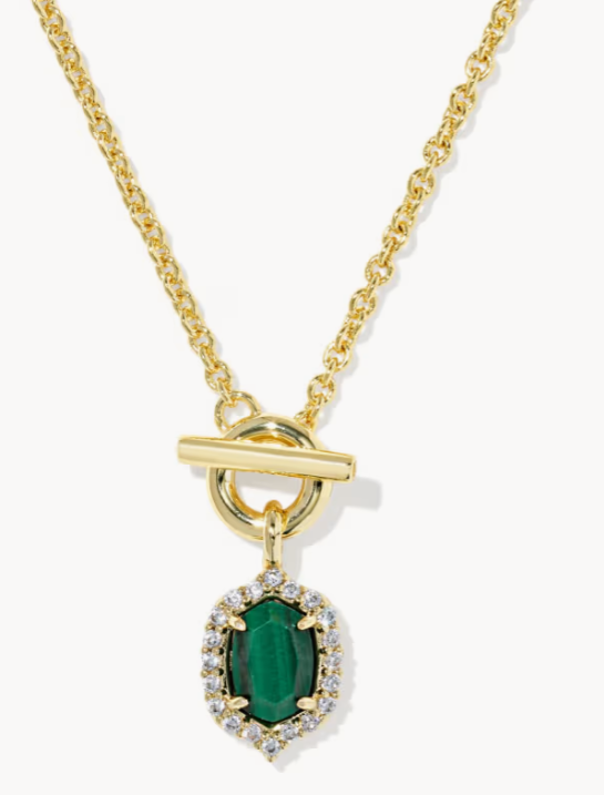9608806763 Kendra Scott Daphne Crystal Frame Toggle Necklace Gold Green Malachite 0