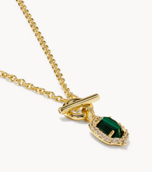 9608806763 Kendra Scott Daphne Crystal Frame Toggle Necklace Gold Green Malachite 0