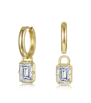 E0700CLG00 Lafonn Gold Plated Sterling Silver 3.48CTW Emerald Cut Lassaire Padlock Charm Earrings 0