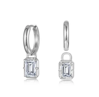 E0700CLP00 Sterling Silver 3.48CTW Emerald Cut Lassaire Padlock Detachable Charm Earrings 0