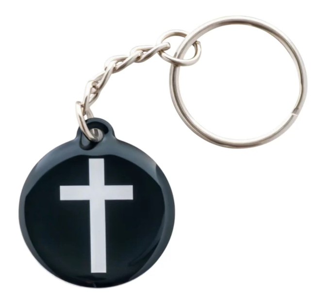 100-331 Tap to Pray Acrylic Keychain Black + Cross 0