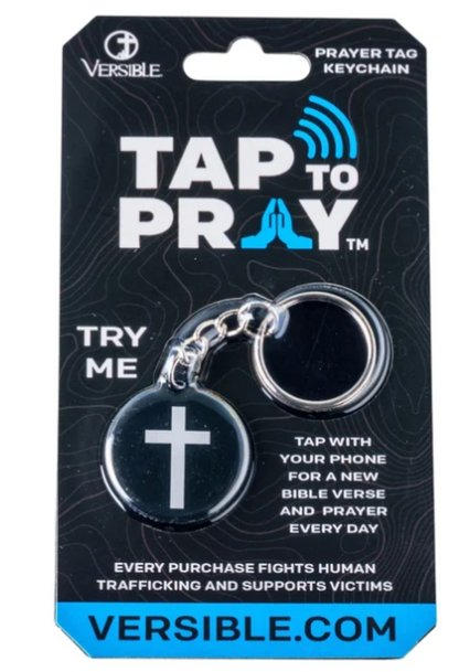 100-331 Tap to Pray Acrylic Keychain Black + Cross 0