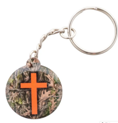 100-341 Tap to Pray Acrylic Keychain Forest Camo + Cross 0