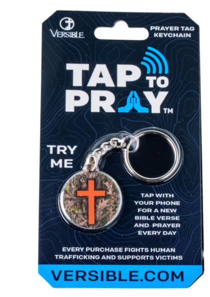 100-341 Tap to Pray Acrylic Keychain Forest Camo + Cross 0