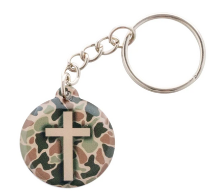100-343 Tap to Pray Acrylic Keychain River Rock Camo + Cross 0