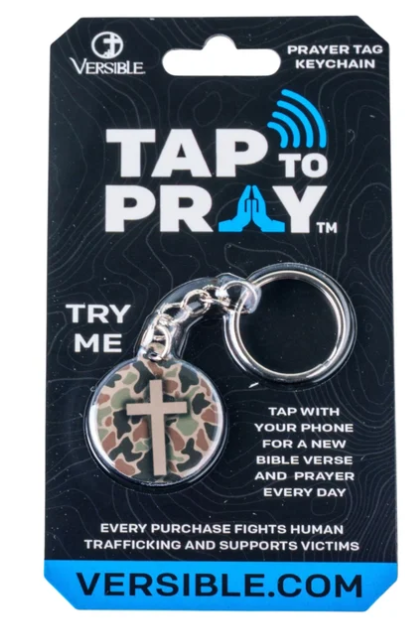 100-343 Tap to Pray Acrylic Keychain River Rock Camo + Cross 0