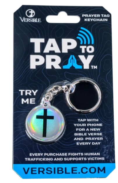100-345 Tap to Pray Acrylic Keychain Crystal + Cross 0