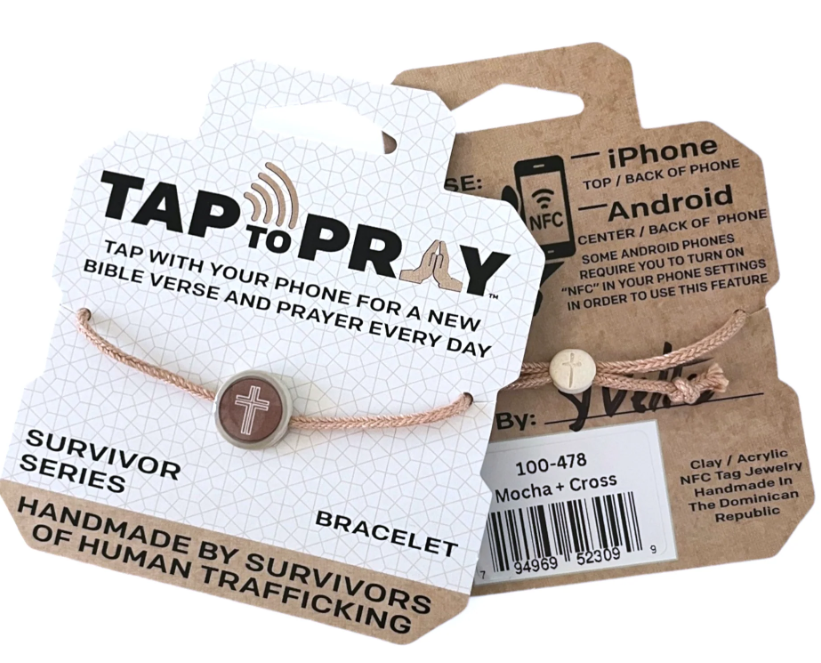 100-478 Tap to Pray Survivor Series Bracelet - Mocha + Cross 0
