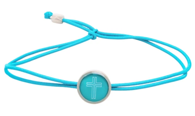100-741 Tap to Pray Survivor Series Bungee Bracelet - Turquoise + Cross 0
