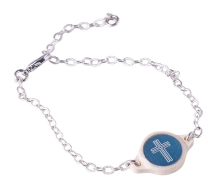 100-485 Tap to Pray Sterling Silver Plated Slate Cross Bracelet 0