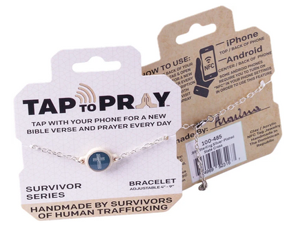 100-485 Tap to Pray Sterling Silver Plated Slate Cross Bracelet 0