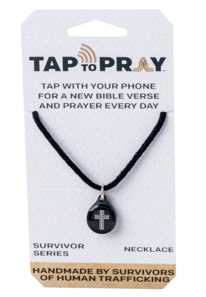 100-586 Tap to Pray Survivor Series Onyx + Cross Black Cord Necklace 0