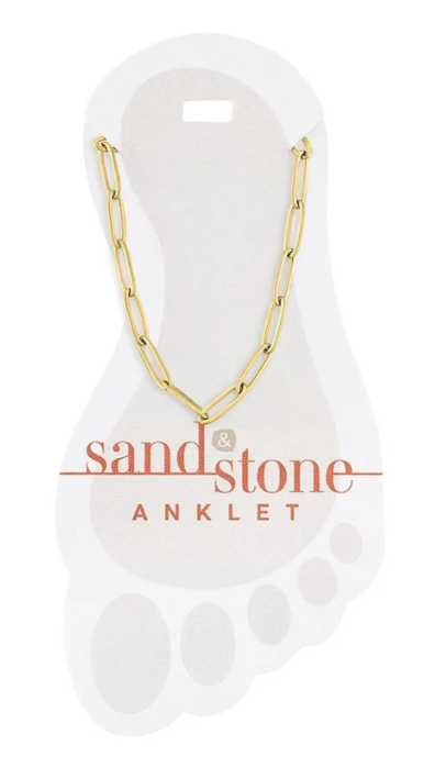 SS-ANKG03 Sand and Stone Gold Tone Paperclip Anklet 0