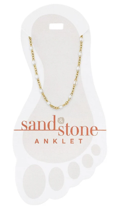 SS-ANKG13 Sand and Stone White Beaded Chain Gold Tone Anklet 0
