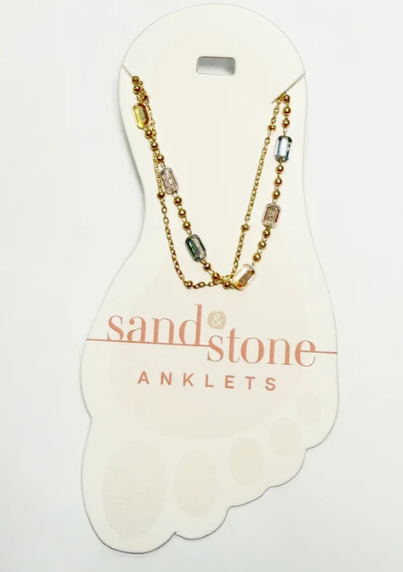 SS-ANKG23 Sand and Stone Gold Tone Petite Ball and Multi Facet Anklet 0