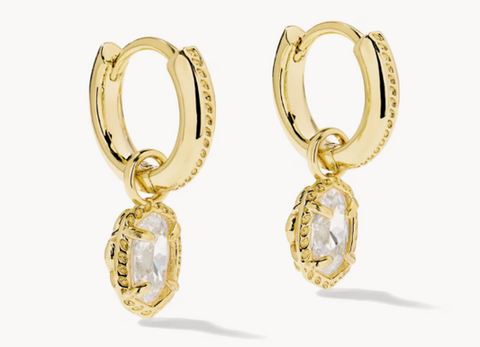 9608806887 Kendra Scott Mini Elisa Luxe Huggie Gold Tone White CZ Earrings 0