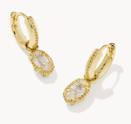 9608806887 Kendra Scott Mini Elisa Luxe Huggie Gold Tone White CZ Earrings 0