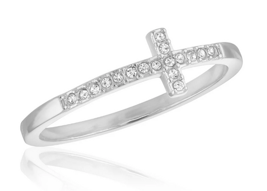 STK25 Stacks Silver Tone Cross Ring 0