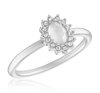STK94 Stacks White Opal Vintage Halo Silver Tone Ring 0