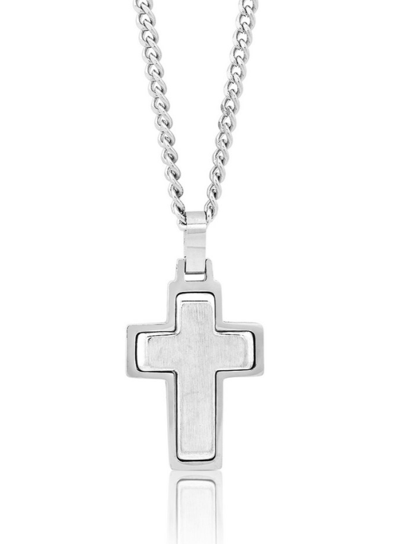SL-7417 Stainless Steel 24" Brushed and Polished Cross Necklace 0