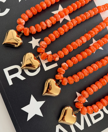 Chansutt Pearls 18k Gold Plated Stainless Steel Orange Heart Necklace 0