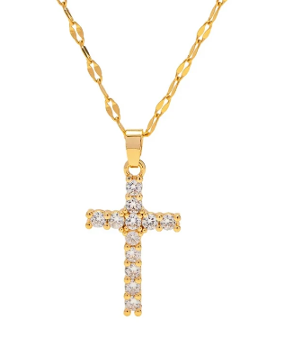 Chansutt Pearls 18k Gold Plated Stainless Steel Sparkle Cross Necklace 0