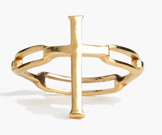 190027GD-8 Rizen 18K Gold Plated Sterling Silver Chain Breaker Cross Statement Ring 0