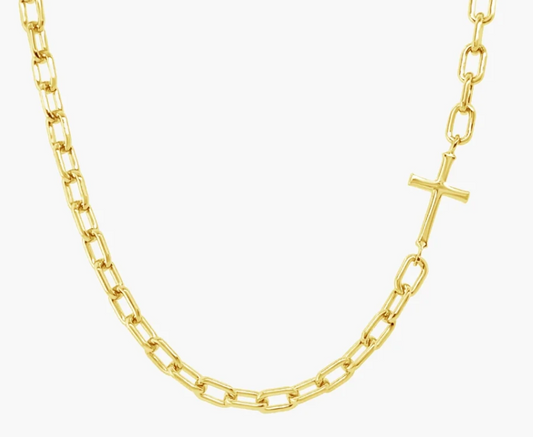 390017GD Rizen 18K Gold Plated Sterling Silver Mini Chain Breaker Cross Necklace 0