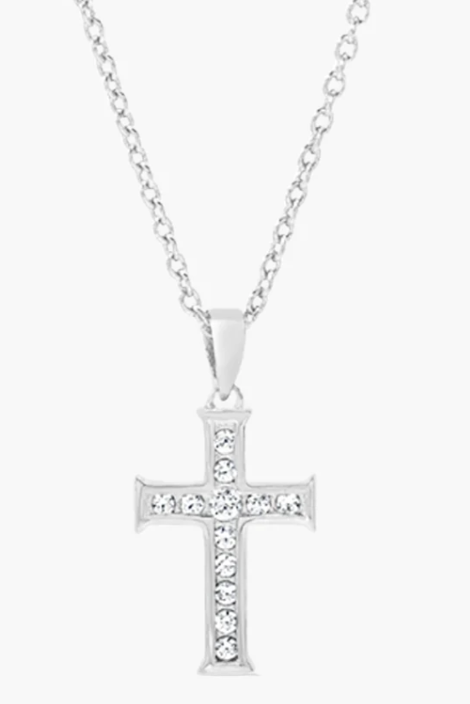 390020SS-CZ Rizen Sterling Silver CZ Luminous Cross Pendant Necklace 0