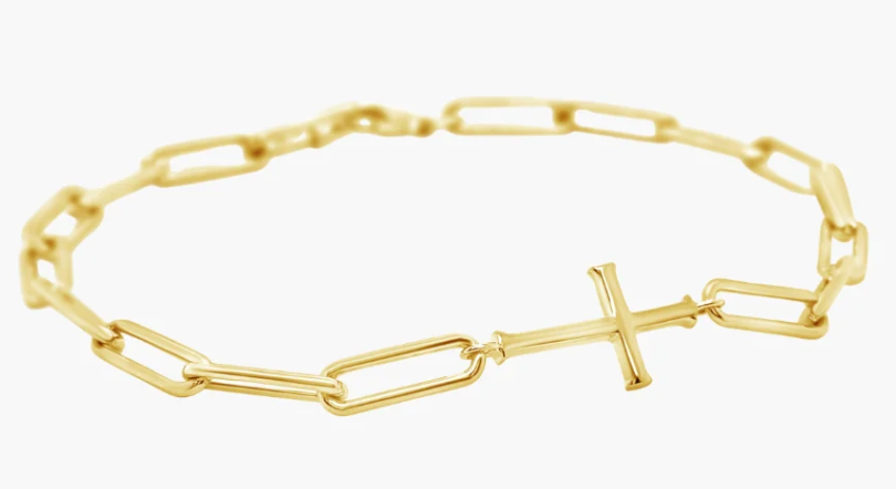590008GD-19 Rizen 18K Gold Plated Sterling Silver Chain Breaker Cross Bracelet 7.5inches  0