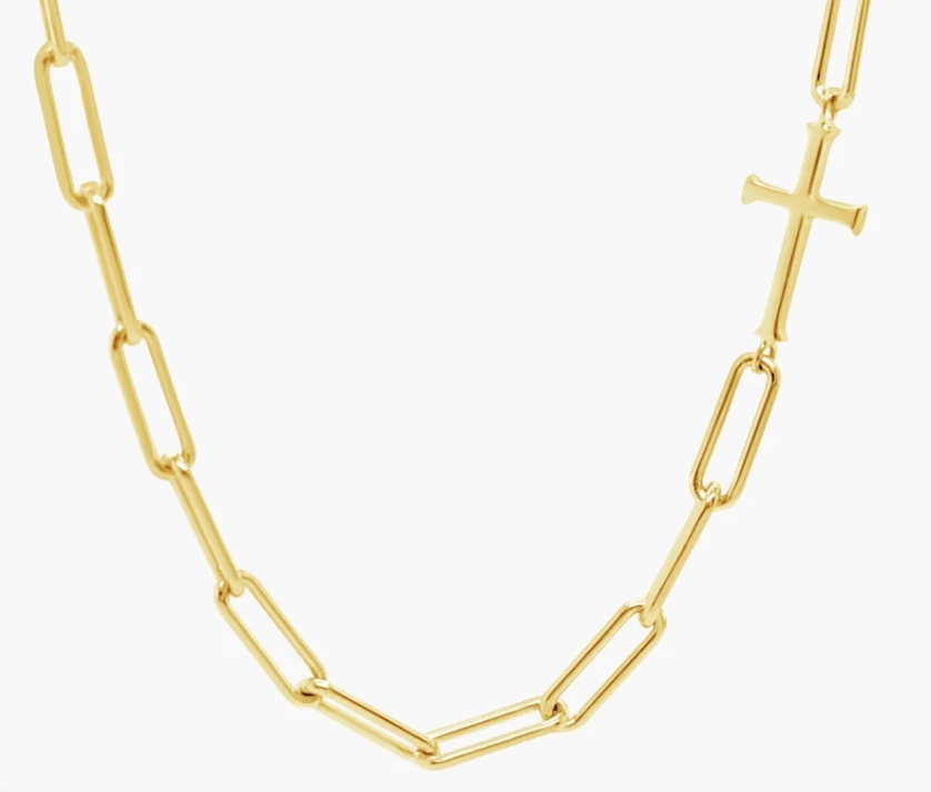 390007GD Rizen 18K Gold Plated Sterling Silver Chain Breaker Cross Necklace