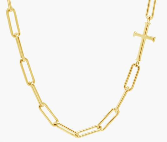 390007GD Rizen 18K Gold Plated Sterling Silver Chain Breaker Cross Necklace