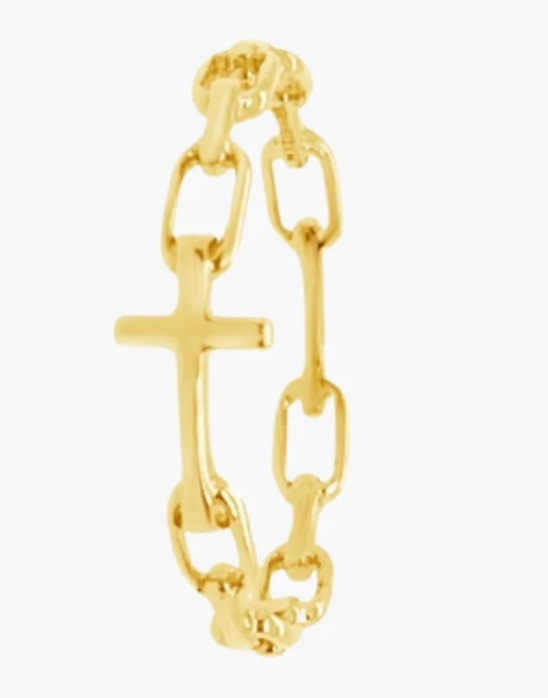 190017GD Rizen 18K Gold Plated Sterling Silver Chain Breaker Cross Ring 0