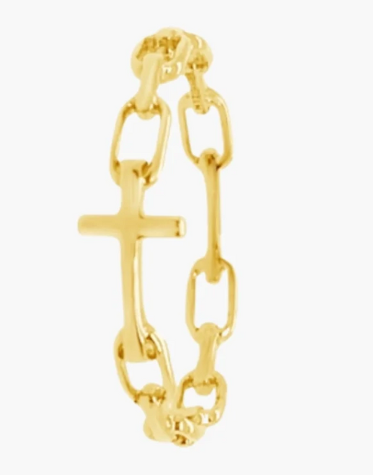 190017GD Rizen 18K Gold Plated Sterling Silver Chain Breaker Cross Ring 0